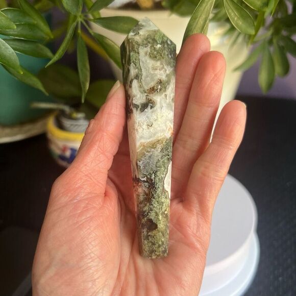 Moss Agate Crystal Meditation Wand (#3) - Picture 2 of 12
